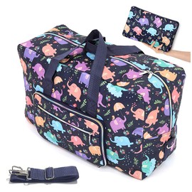 Arxus Large Foldable Duffel Tote Carry on Weekend Overnight Travel Bag Over Luggage with Shoulder Strap (Blue Elephant)