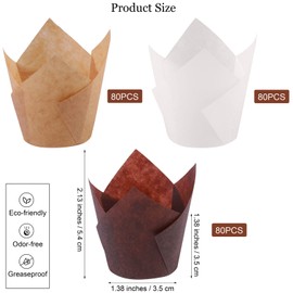 Aodaer 240 Pieces Mini Tulip Baking Cups Muffin Liners Cupcake Cases Baking Cup Holders for Wedding, Birthday, Baby Shower, Brown, Natural, White