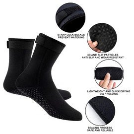 ABPOK 3mm Wetsuit Socks, Neoprene Diving Socks Anti-slip Thermal, Adjustable Velcro loop Strap for Men Women Diving Swimming Surfing (L, Black)