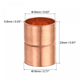 sourcing map Copper Pipe Coupling 16mm Straight Connecting Adapter with Rolled Tube Stop C x C Solder Connection for Plumbing 2Pcs