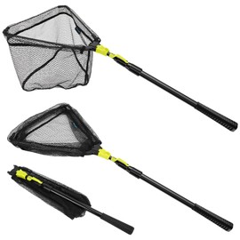 SAN LIKE Fishing Net Fish Landing Net, Foldable Collapsible Telescopic Fishing Nets with Long Handle, Fish Nets for Kids Adults in Saltwater Freshwater, Rubber Net & Fiberglass Poles,71 inch