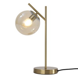 Fulesi Mid Century Modern Table Lamp Gold Globe Nightstand Lamp with Cognacs Glass lampshade Metal Brass Desk Lamp for Bedroom Living Room Study Room