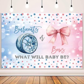 MEHOFOND 7x5ft Burnouts or Bows Gender Reveal Backdrop Boy or Girl What Will Baby Be Photography Background Pink and Blue Stars Gender Reveal Baby Shower Party Decorations Banner Photo Booth Props