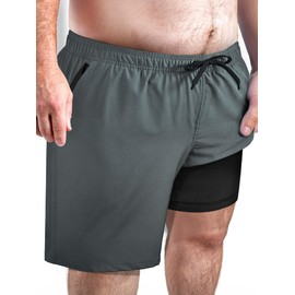 Arcweg Men's Big & Tall Swim Trunks - Quick Dry Swim Shorts with Compression Liner & Zipper Pockets (2X-6X) Grey