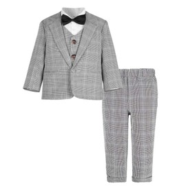 mintgreen Baby Boy Blazer 4 Pieces Suit Formal Wedding Vest Outfit Tie Vest Bow Tie Set, Grey plaid