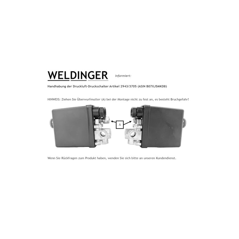 WELDINGER 4-way pressure switch 5 bar/8-10 bar for whisper compressor
