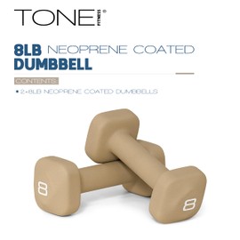 Tone Fitness 8 lb Neoprene Dumbbell Pair for Home Workouts – Non-Slip Design - Beige