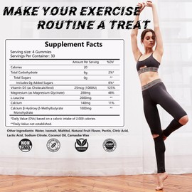 PYUNAFIT HMB Leucine Supplement Gummies, L-Leucine HMB with Vitamin D3 Magnesium Chewables for Men & Women, Amino Acid, Vegan, Sugar Free, 120 Count