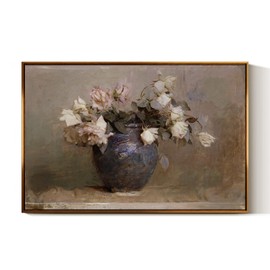 InSimSea Golden Framed Vintage Canvas Wall Art Roses Flower Floral Painting Prints Still Life 24x36in, Moody Rustic Canvas Gallery Print, Neutral Colors Romantic Farmhouse Home Botanical Wall Decor