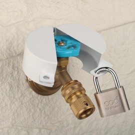 Faucet Valve Lock - Metallic White (with Padlock) Tap Lock - Outdoor Faucet Lock - Lock Water Faucet Outdoor - Prevent Water Stealing - Water Spigot Lock Child Proof