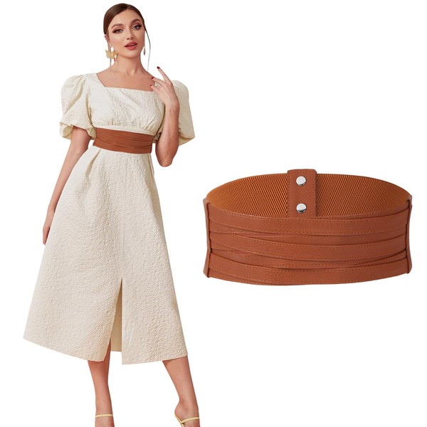 SUOSDEY Women Faux Leather Braided Waist Belt for Dress Elastic