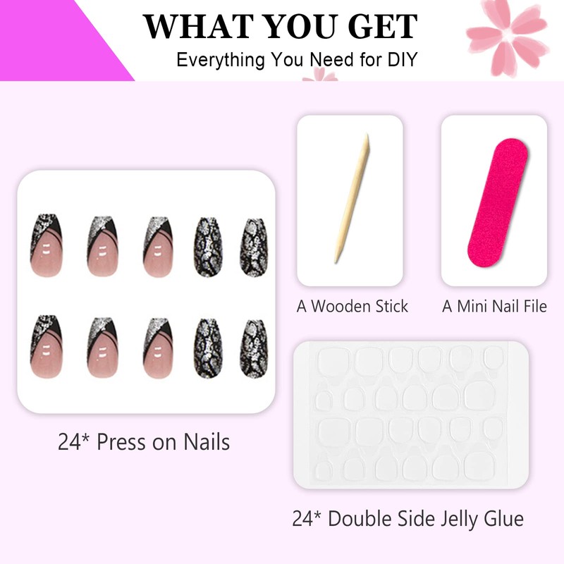 AKOFIC Pack of 24 Press on Nails Short, Square French