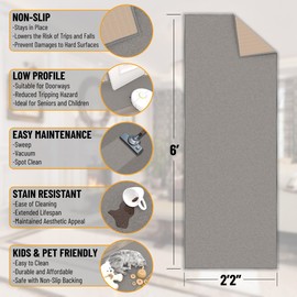 Ottomanson Machine Washable Modern Solid Design Non-Slip Rubberback 2x6 Traditional Runner Rug for Hallway, Kitchen, Bedroom, Living Room, 2'2" x 6', Gray