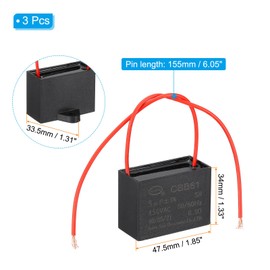 PATIKIL 5uF 450 V CBB61 Capacitor, 3Pcs Ceiling Fan Capacitor Motor Starting Capacitor Metalized Polypropylene Film Capacitors for Ceiling Fan Motor, Black