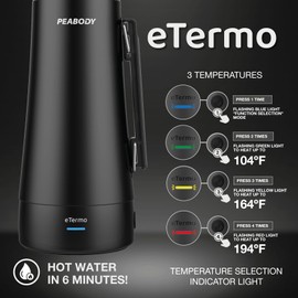 Peabody eTermo 120v Vacuum Insulated Thermos with Water Heater, 33,81 fl OZ, with Auto Shut-Off, Push Button Dispenser, BPA-Free, Stainless Steel (Black)