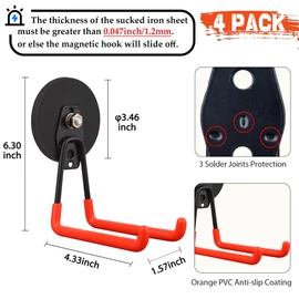 ULIBERMAGNET Strong Magnetic Hooks,Large Magnet with Hooks for Heavy Duty Tools,Jig Saw,Hose, 4 Pack Heavy Duty Magnetic Hooks for Hammer Drill,Circular Saw,Garden Tool(3.46inch/Orange)