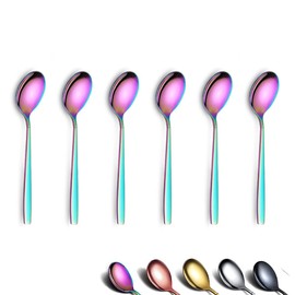 Berglander Rainbow Teaspoon, 16 cm, Set of 6, Stainless Steel Titanium Shiny Mutil-Colour Plating Teaspoon Cutlery, Colourful Teaspoon, Small Dessert Spoon, Tea Spoon,