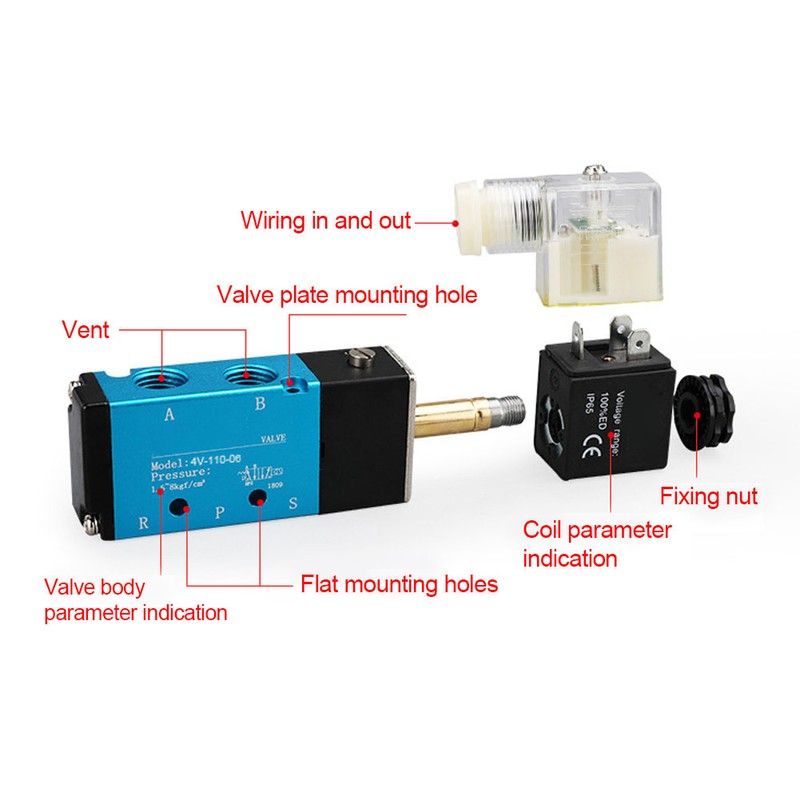 Solenoid Valve 2-Position 5-Way Aluminum Alloy High Sensitivity with Copper