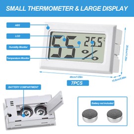 7 Pack Mini Hygrometer Indoor Humidity Meter, with Large LCD Display, Mini Digital Thermometer Humidity Gauge Meter, Indoor Thermometer Hygrometer Monitor for Home, Office, Greenhouse (White)