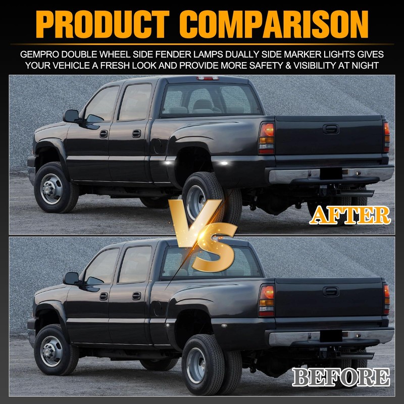 Gempro White LED Dually Fender Side Marker Lights for 2001-2014