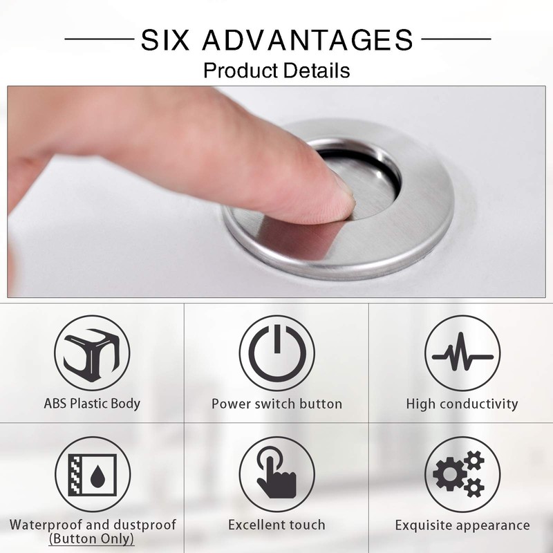 SINKINGDOM Garbage Disposal SinkTop Air Switch Kit with Long Button,Brass