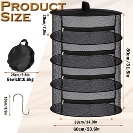 Abiemuce 4-Layer Drying Net, 60 x 80 cm Drying Net Herbs, Herb Dryer, Hanging Herb Drying Net with Black Zips, Drying Nets Grow for Herbs, Plants, Spices, Clothing