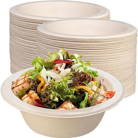Puedno Pack of 100 Ecological Disposable Soup Bowls, 350 ml Paper Bowls, Disposable Soup Bowls, Disposable Sugarcane Tableware, Organic Soup Bowl, Compostable, Brown