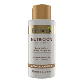 Biometik Nutrición, Acondicionador para Cabello Seco y Opaco, Mayor Elasticidad y Brillo Intenso, con Leche de Coco y Aceite de Aguacate, 450 ml