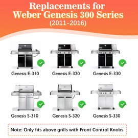 KATEEDY 19.5" Grill Burner for Weber Genesis 300, Genesis E/EP-310, 320, 330, S-310, S-330 (with Front Mounted Controls Knobs) 304 Stainless Steel 62752 Burner Replace Genesis e330 Burner Tubes