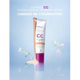 LUMENE CC Cream Colour Correcting Cream Foundation, SPF20, Medium Coverage, Lightweight and Rich in Antioxidants, Moisturises and Reduces Redness, For All Skin Types, 30 ml, Deep Tan