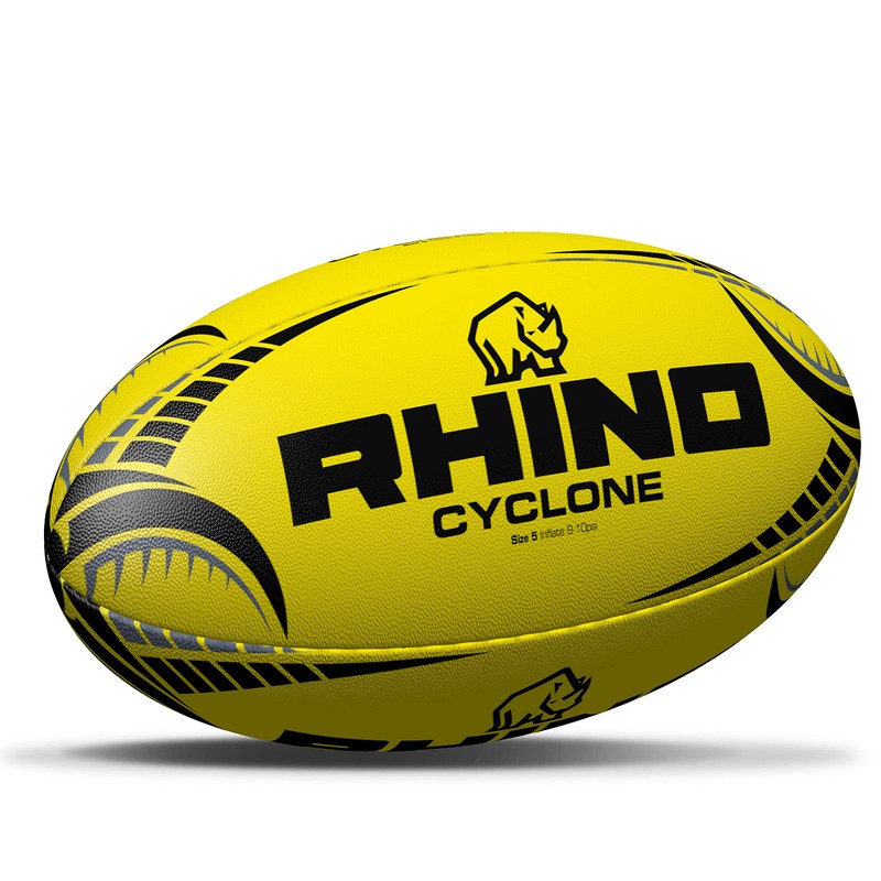 Rhino Cyclone Rugby Ball, Fluo Yellow, Size 4