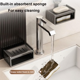 Soap Dish for Shower, Vacuum Suction Cup Wall Mounted Bar Soap Holder,Drill-Free Removable Waterproof Sponge Sink Holder for Bathtub, Kitchen Sink,Bathroom Storage Travel Essentials (Round)