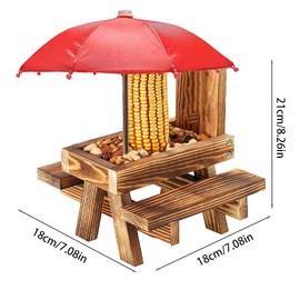 Squirrel Feeder Picnic Table for Animal Bench Feeder Lovers Gifts with Umbrella and Corn Cob Holder Wood Food Holder Station Squirrel House Outdoor Ornaments (Log)