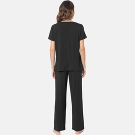 GYS Pajamas Set for Women Soft Crew Neck Sleepwear Short Sleeve Top with Pants Stretchy Pj Lounge Sets, Black, Medium