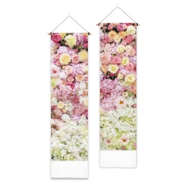PLIGREAT 2 Pack Rose Flower Wall Hanging, Colorful Floral Tapestry with Tassel Vertical Romantic Spring Long Narrow Tapestry Aesthetic Wall Tapestry for Bedroom Living Room Bathroom Home Office Decor