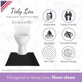 Tidy Lou Disposable Toilet Mats for a Hygienic & Stress-Free Home Bathroom Experience – Great for Children & Adults – Conceals Stains (Black), Absorbent, Non-Slip, U-Shape, Catches Dust/Hair - 25 Pack