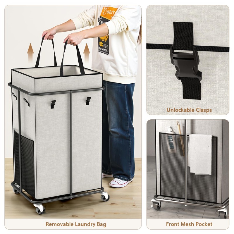 150L Large Laundry Basket with Wheels, Rolling Laundry Hamper with