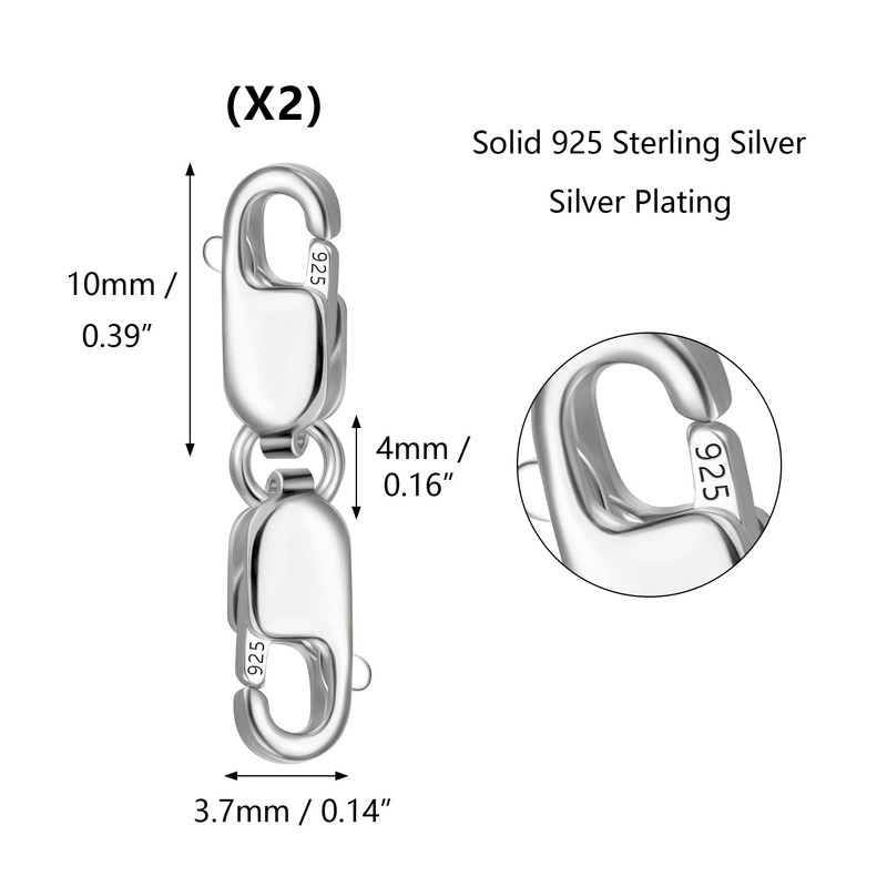 925 Sterling Silver Double Lobster Clasp Extender Double Square Connector