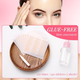 QOMJUFA 240 Sticker Slip-On Eyelid Stripes, Invisible Eyelid Stripes, Double Sided Eyelid Tapes, Eyelid Tape with Tweezers Fork Bar
