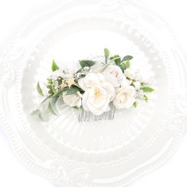 PoshMyra White Floral Hair Comb with Baby's Breath Dried Flower Bridesmaids Hair Clips Garden Wedding Hair piece Photo Prop