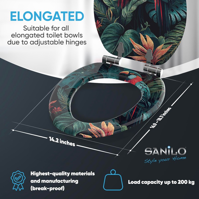 Sanilo Soft Close Toilet Seat ELONGATED, Quiet and Slow Close