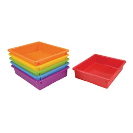 EAI Education Heavy-Duty Paper Trays for Classroom, Office and Home, No Sharp Edges, Stackable, 13 3/4" L 10 3/4" W 3" H, Assorted Colors, Set of 6