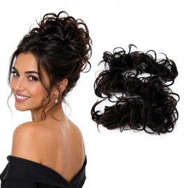 PRETTYSHOP XXXL - Coletero para el cabello con diseño de moño rizado, voluminoso, mezcla de color marrón y negro #1H6A HW37