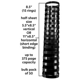 bulk 50-pack half-sheet 1-3/4" black plastic binding combs (375 sheet capacity)