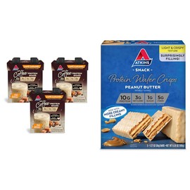 Atkins Café Caramel Protein Shake, 15g Protein, 3g Net Carb, 1g Sugar + Atkins Peanut Butter Protein Wafer Crisps, 10g Protein, 4g Net Carb, 1g Sugar, 5 Count