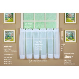 Today's Curtain Emelia Original Voile Tier Pair 30", White, 60" W x 30" L