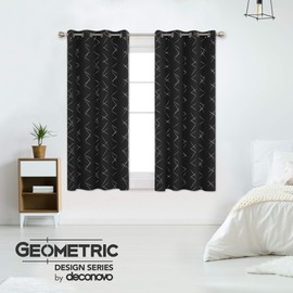 Deconovo Blackout Curtains, Room Darkening Window Drapes for Bedroom and Living Room, Thermal Insulated Striped Blackout Curtains, Black/Line,52x45 Inch, 2 Panels