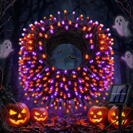 RICUVED - Girnalda luces solares LED 22m 200 LEDs Morado, 8 modos, ideal para exteriores, jardín, Halloween y Navidad.