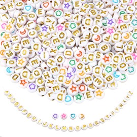 TOAOB Pack of 300 4 x 7 mm White Letter Beads Golden Word A to Z and Other Round Acrylic Spacer Beads for Jewellery Making