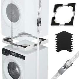 JHCHU Washer Dryer Stacking Kit, Universal Stacking Kit for Washer and Dryer, Adjustable Frame for 29 ", 28 ", 27 ", 26 ", 25 ", 24" Stackable Washer and Dryer Stacking with Ratchet Strap (White)